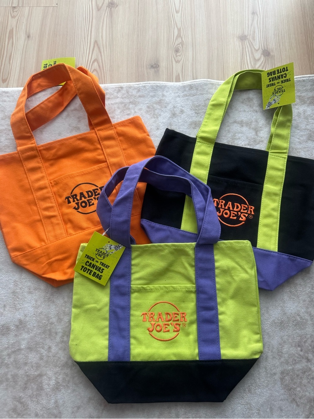 Trader Joe's Lime Green & Purple Canvas Tote Bag